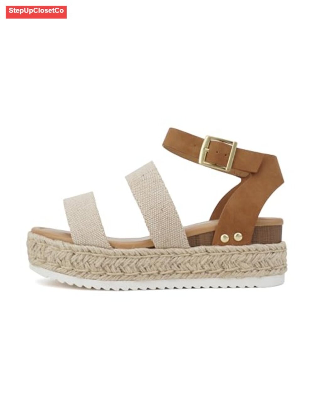 Open Toe Buckle Ankle Strap Espadrilles Flatform Wedge Sandals